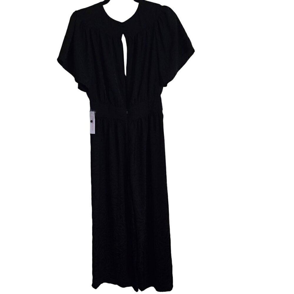 ModCloth NWT Black Wide Leg Zebra Tone On Tone Short Sleeve Jumpsuit Size 6 - Picture 2 of 8
